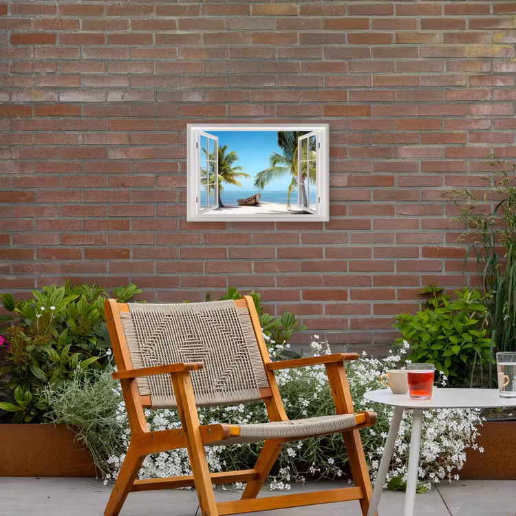 Buiten canvas - Uitzicht op Tropisch Strand met Boot — 2