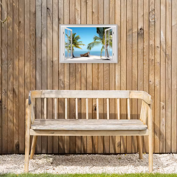 Buiten canvas - Uitzicht op Tropisch Strand met Boot — 3