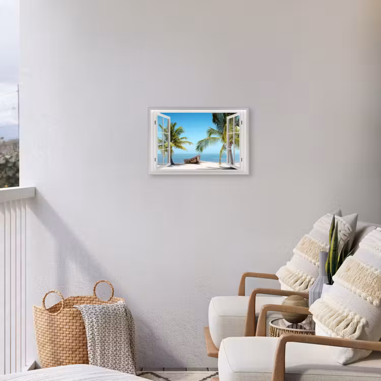 Buiten canvas - Uitzicht op Tropisch Strand met Boot — 4
