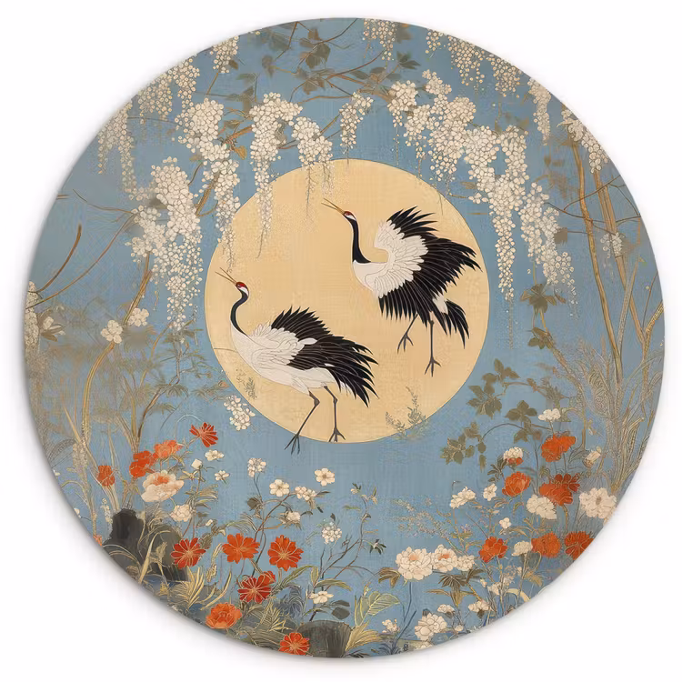 Muurcirkel - Kraanvogels - Maan - Bloemen - Blauw — 1