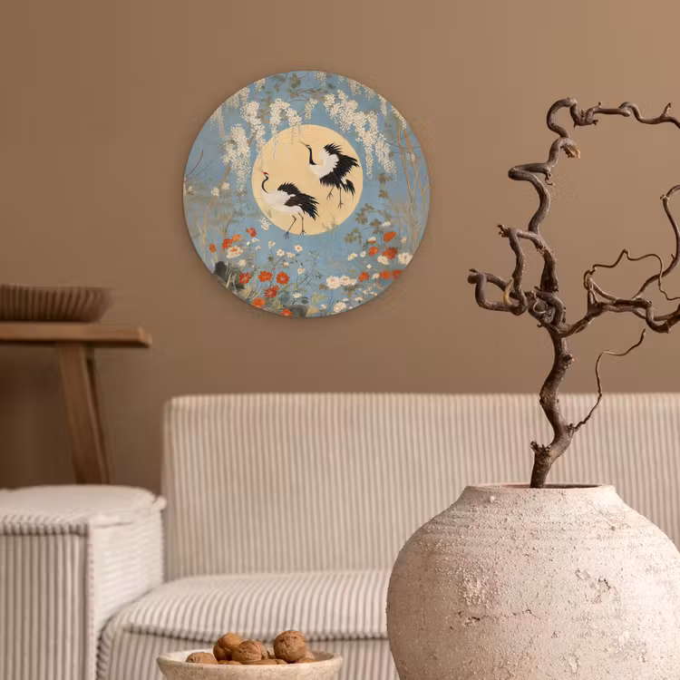 Muurcirkel - Kraanvogels - Maan - Bloemen - Blauw — 2