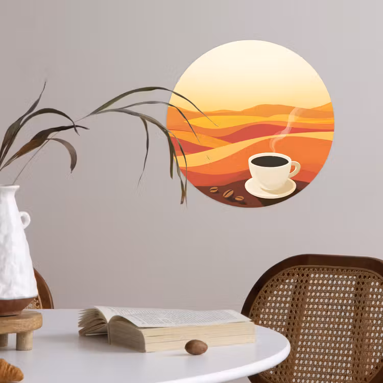 Behangcirkel - Koffie - Landschap - Oranje - Koffiebonen — 4