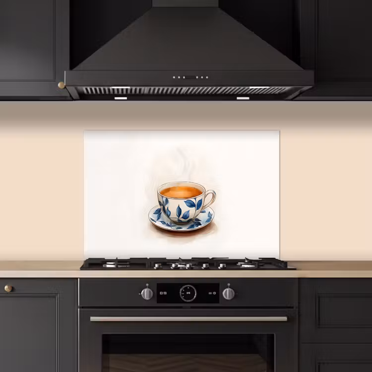 Spatscherm keuken - Theekop - Bladeren - Blauw — 2