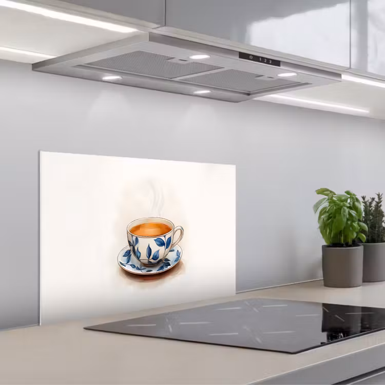 Spatscherm keuken - Theekop - Bladeren - Blauw — 5