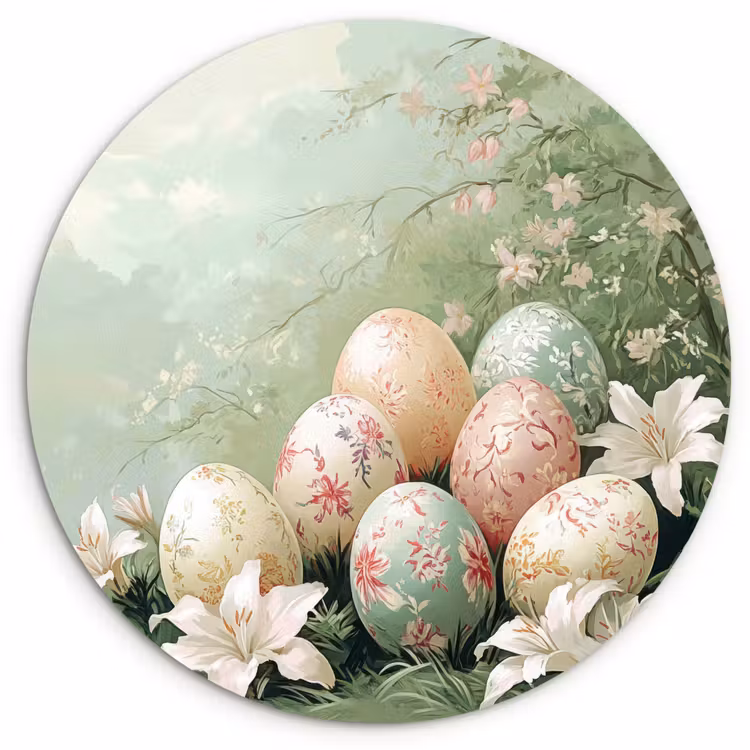 Muurcirkel - Paaseieren - Pasteltinten - Bloemen — 1