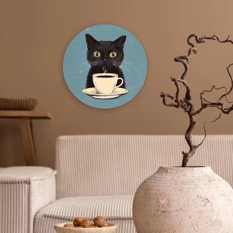 Muurcirkel - Kat - Zwart - Koffie - Minimalistisch — 2