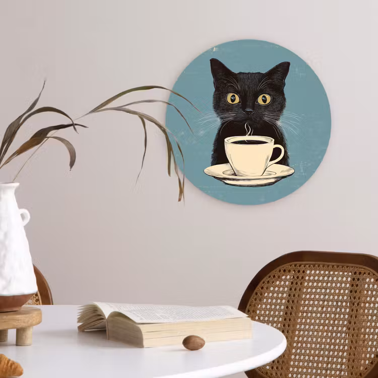 Muurcirkel - Kat - Zwart - Koffie - Minimalistisch — 4
