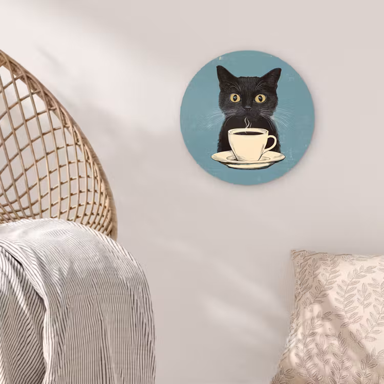 Muurcirkel - Kat - Zwart - Koffie - Minimalistisch — 5