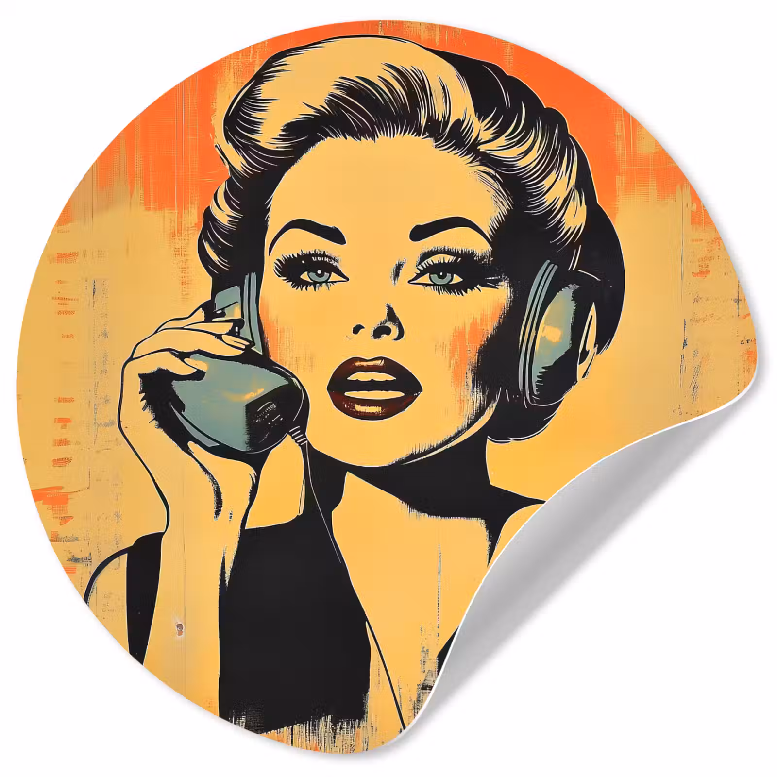 Behangcirkel - Retro - Vrouw - Koptelefoon - Oranje — 1
