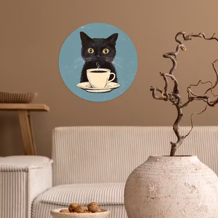 Behangcirkel - Kat - Zwart - Koffie - Minimalistisch — 2