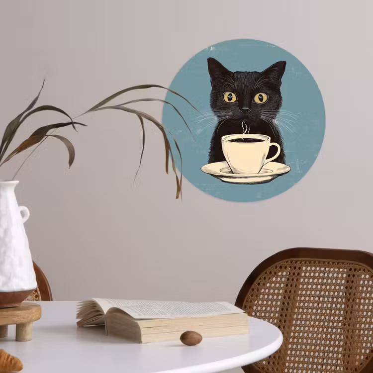 Behangcirkel - Kat - Zwart - Koffie - Minimalistisch — 4