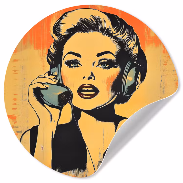 Behangcirkel - Retro - Vrouw - Koptelefoon - Oranje — 1
