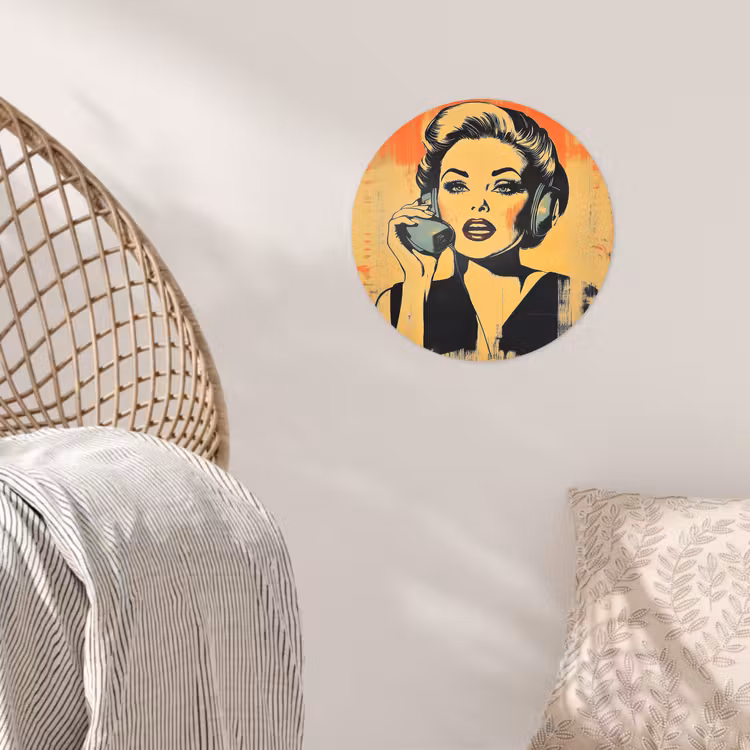 Behangcirkel - Retro - Vrouw - Koptelefoon - Oranje — 5