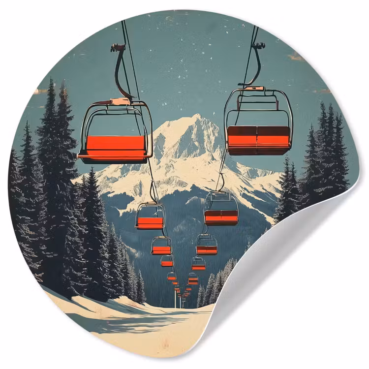 Behangcirkel - Sneeuw - Skilift - Rood - Bomen — 1