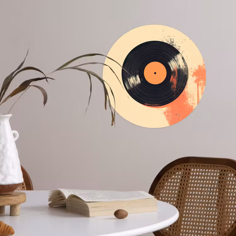 Behangcirkel - Vinylplaat - Zwart - Verfspatten - Retro — 4