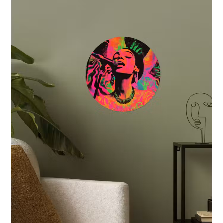 Behangcirkel - Vrouw - Microfoon - Neon — 3
