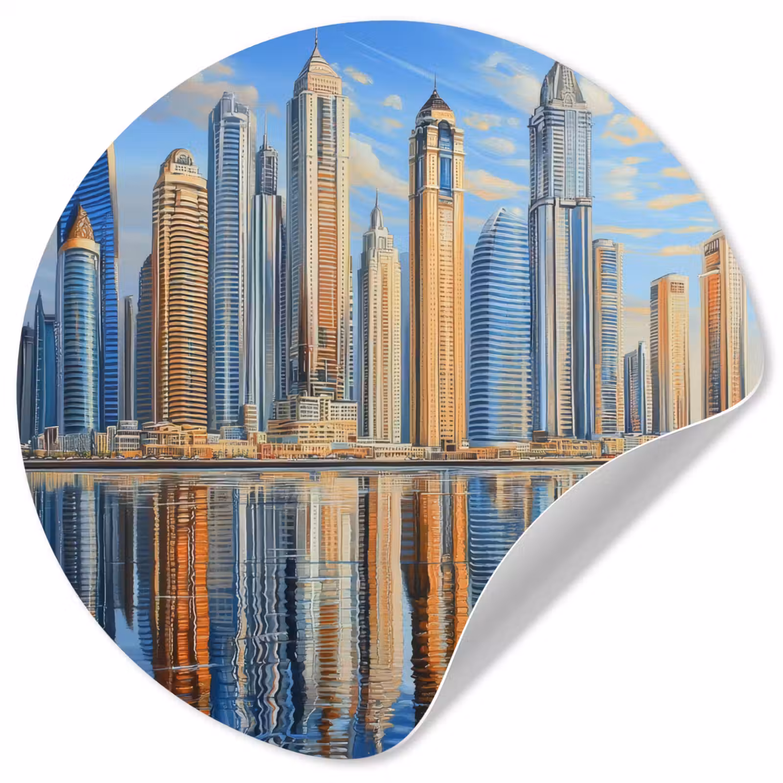 Behangcirkel - Skyline - Wolkenkrabbers - Water - Blauw — 1