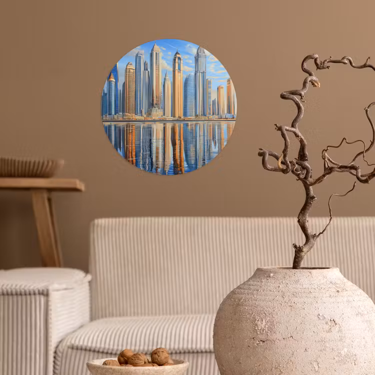 Behangcirkel - Skyline - Wolkenkrabbers - Water - Blauw — 2