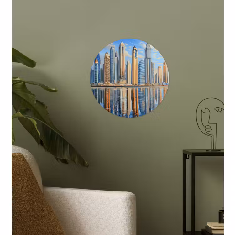 Behangcirkel - Skyline - Wolkenkrabbers - Water - Blauw — 3