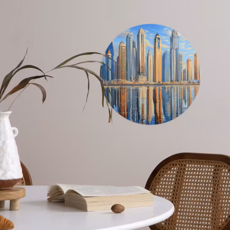Behangcirkel - Skyline - Wolkenkrabbers - Water - Blauw — 4