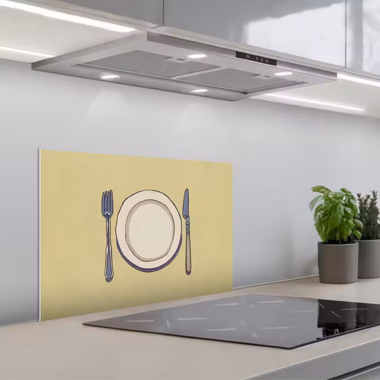 Spatscherm keuken - Illustratie - Bord - Bestek - Beige — 5