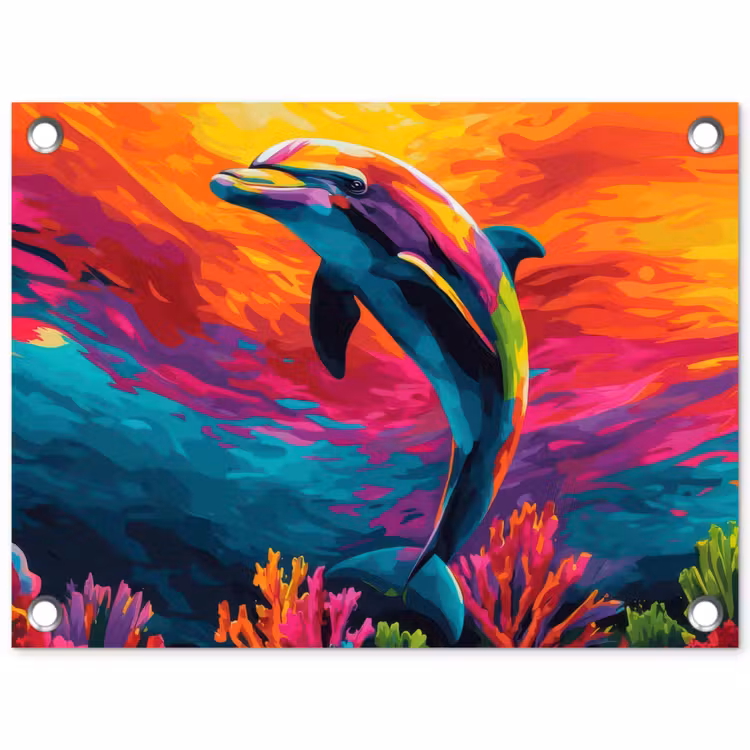 Tuinposter - Dolfijn - Kleurrijk - Oceaan - Koraal — 1