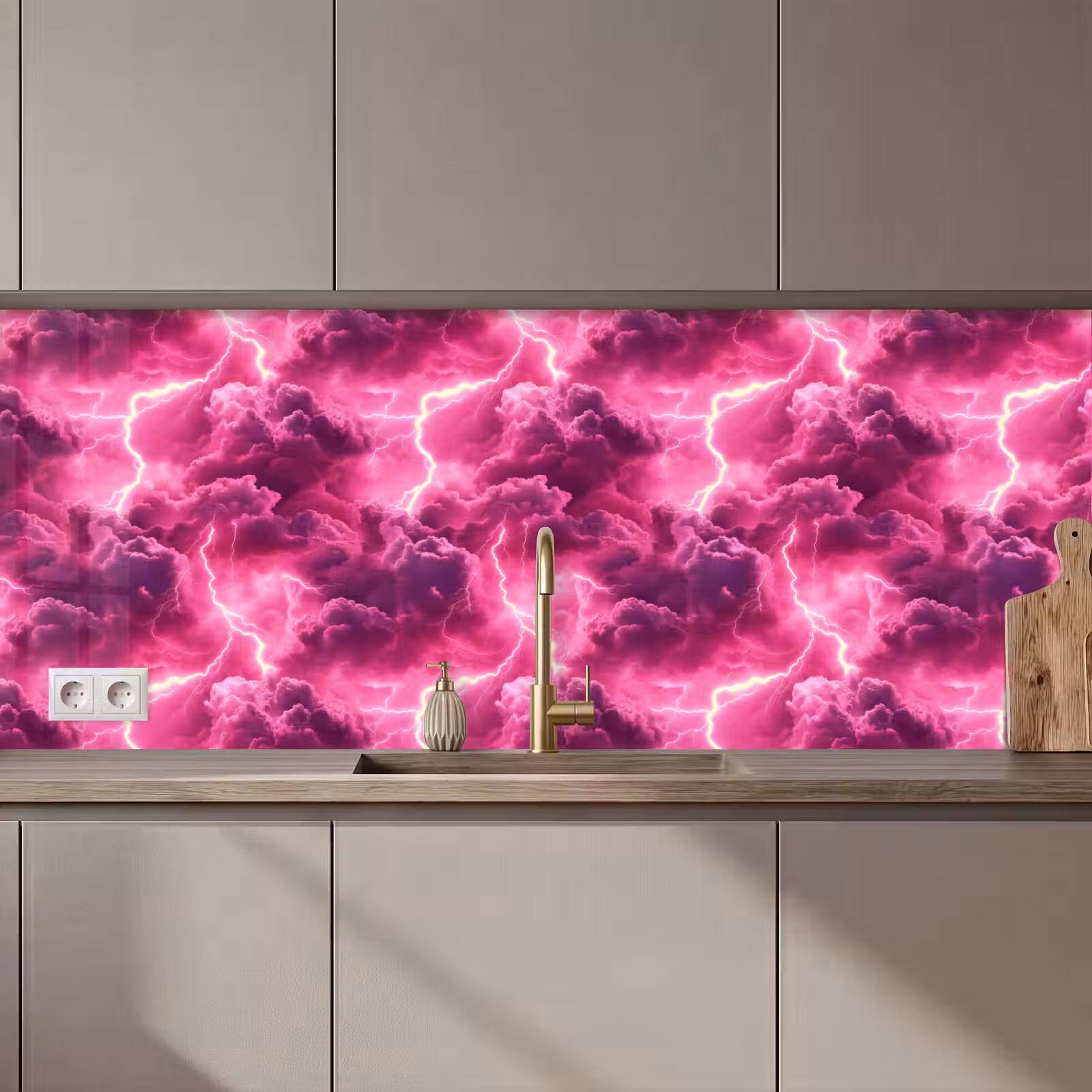 Keuken achterwand - Roze - Onweer - Wolken — 1