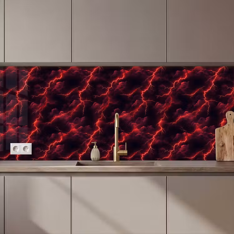 Keuken achterwand - Rood - Onweer - Bliksem - Wolken — 1