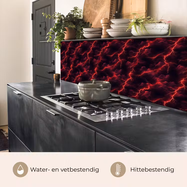 Keuken achterwand - Rood - Onweer - Bliksem - Wolken — 3
