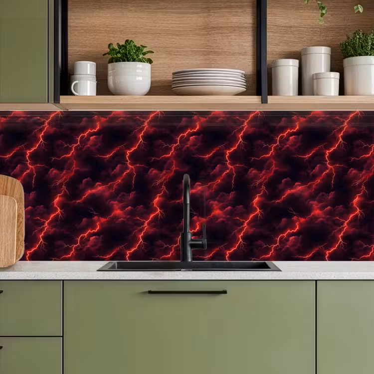 Keuken achterwand - Rood - Onweer - Bliksem - Wolken — 5