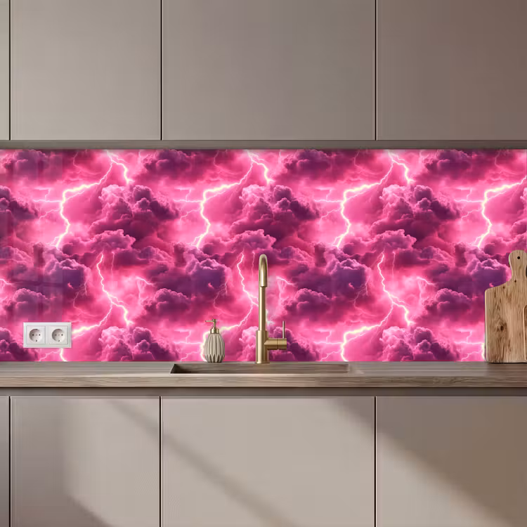 Keuken achterwand - Roze - Onweer - Wolken — 1