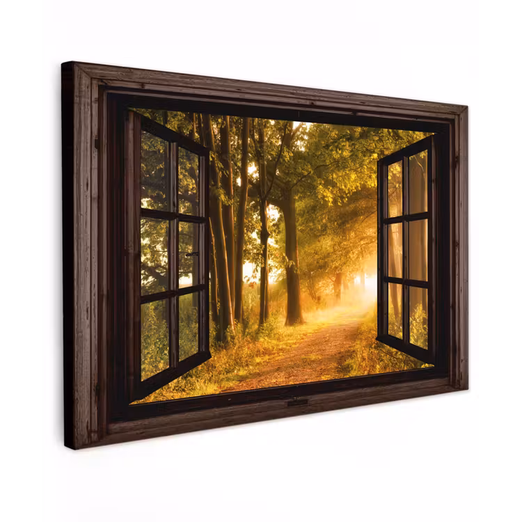 Buiten canvas - Bos - Bomen - Zonlicht - Herfst - Bospad - Natuur - Doorkijk — 1