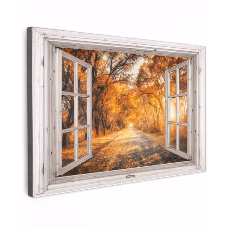 Buiten canvas - Bos - Herfst - Bomen - Bospad - Natuur - Doorkijk — 1