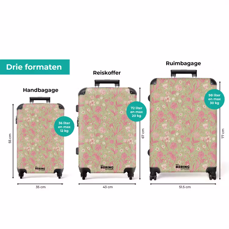 Koffer - Klassiek bloemen patroon roze en groen — 3