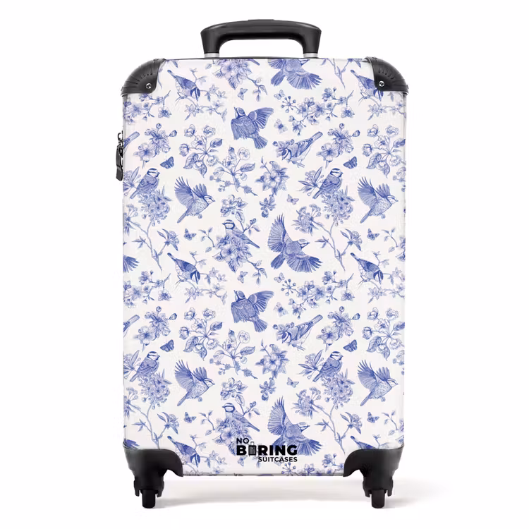 Koffer - Klassiek vogel en bloemen patroon blauw met wit — 1