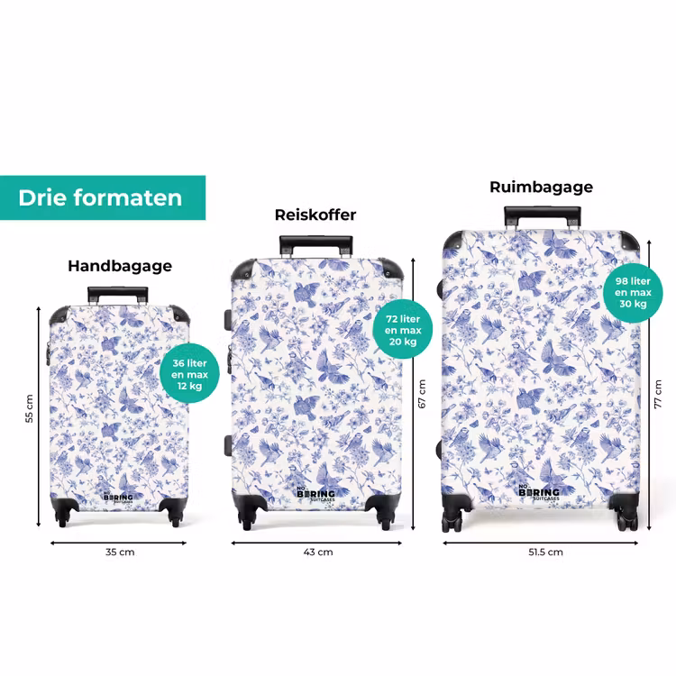 Koffer - Klassiek vogel en bloemen patroon blauw met wit — 3
