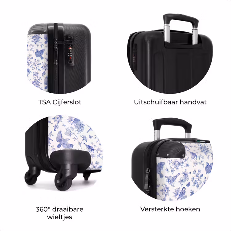 Koffer - Klassiek vogel en bloemen patroon blauw met wit — 8