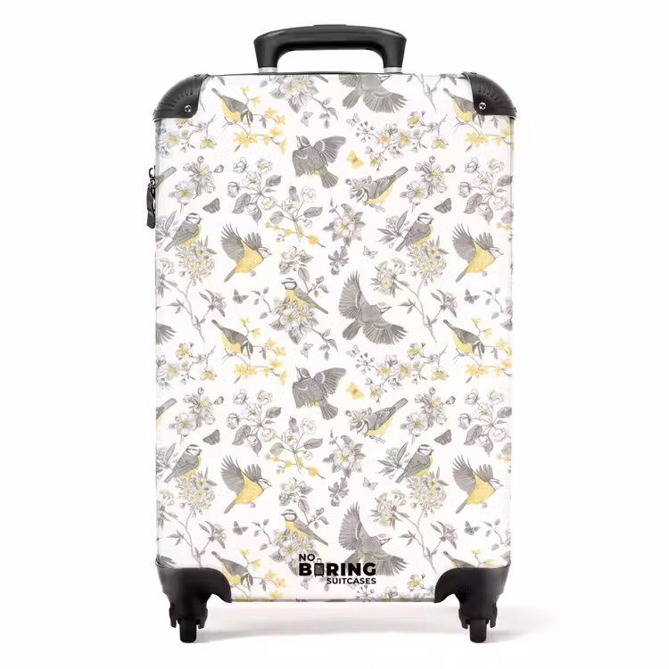 Koffer - Klassiek vogel en bloemen patroon geel — 1