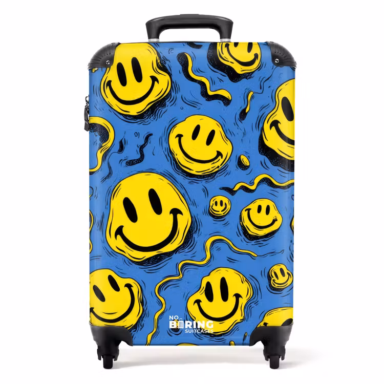 Koffer - Gele kronkelende smiley's op een blauwe achtergrond — 1