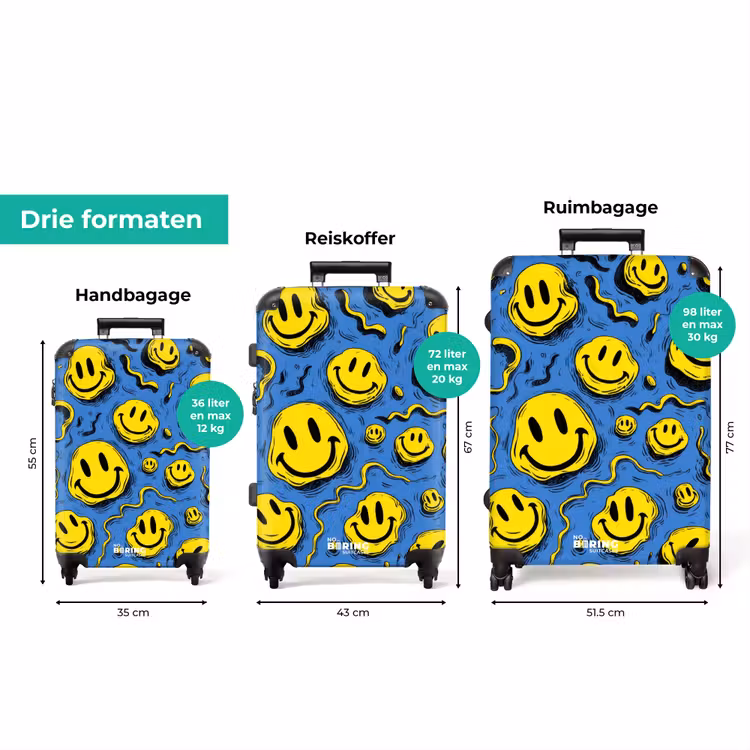 Koffer - Gele kronkelende smiley's op een blauwe achtergrond — 3