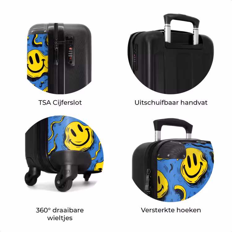 Koffer - Gele kronkelende smiley's op een blauwe achtergrond — 8