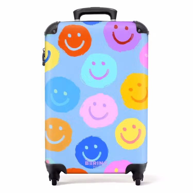 Koffer - Regenboog smiley's op een blauwe achtergrond — 1