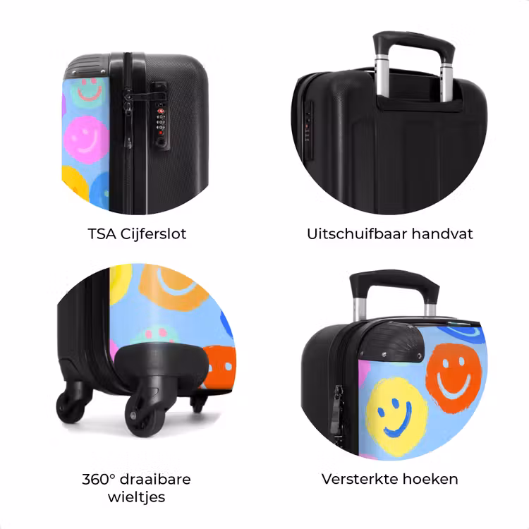 Koffer - Regenboog smiley's op een blauwe achtergrond — 8