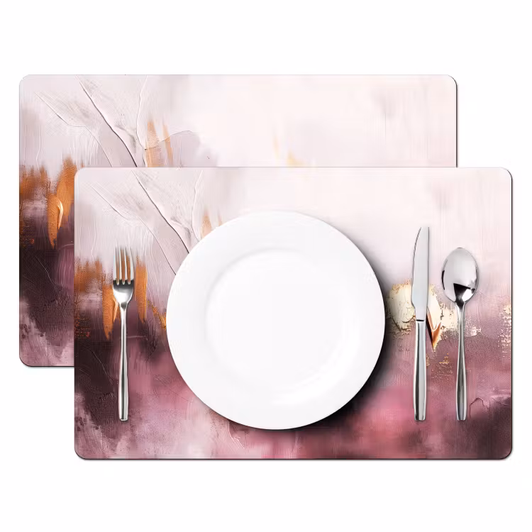 Placemat - 6 stuks - Paars - Abstract - Verf - Goud — 2