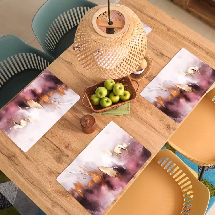 Placemat - 6 stuks - Paars - Abstract - Verf - Goud — 6