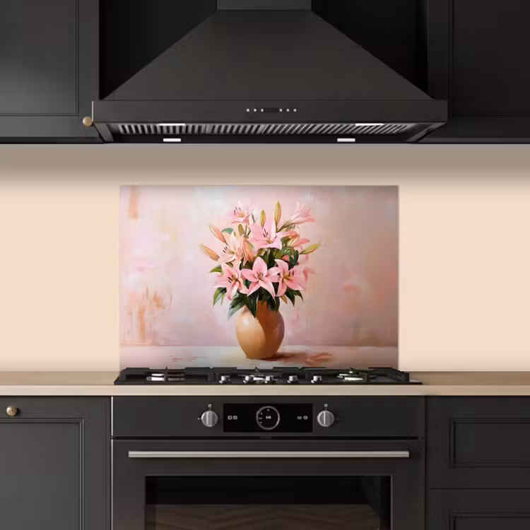 Spatscherm keuken - Vaas - Bloemen - Roze — 2