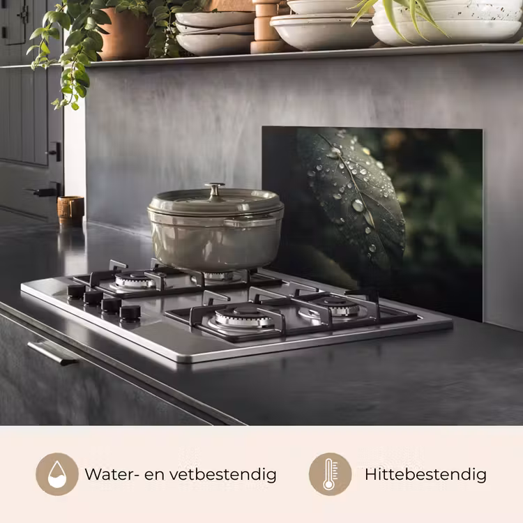 Spatscherm keuken - Blad - Groen - Nerven - Regendruppels — 7