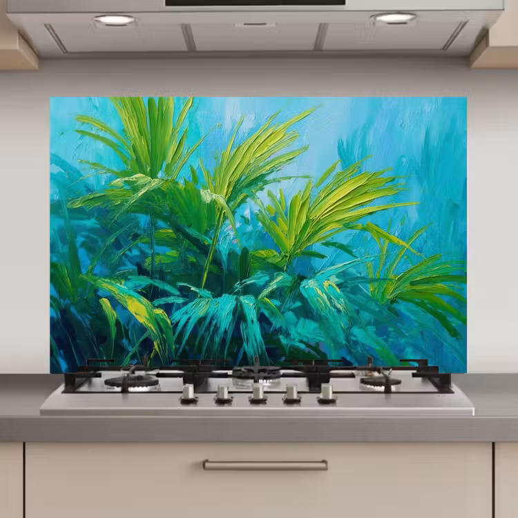 Spatscherm keuken - Bladeren - Groen - Schilderij - Abstract — 1