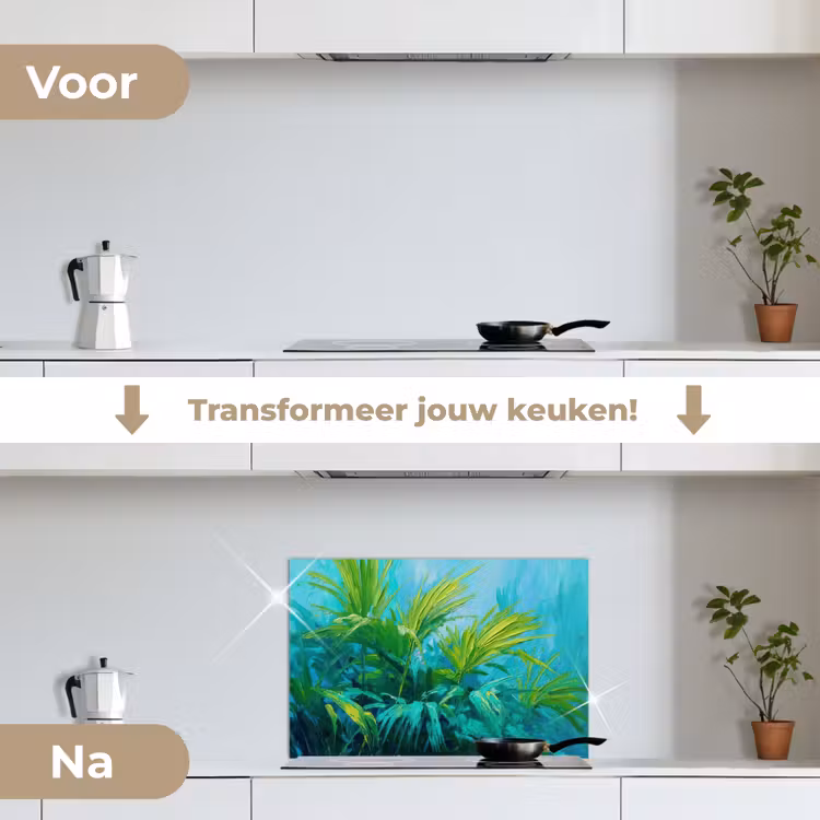 Spatscherm keuken - Bladeren - Groen - Schilderij - Abstract — 3