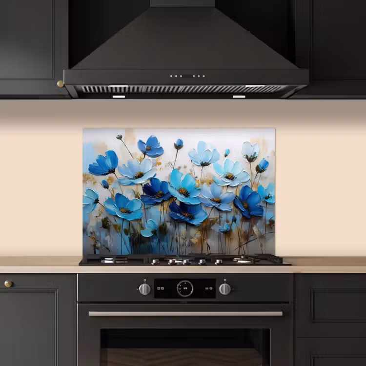 Spatscherm keuken - Bloemen - Schilderij - Blauw — 2
